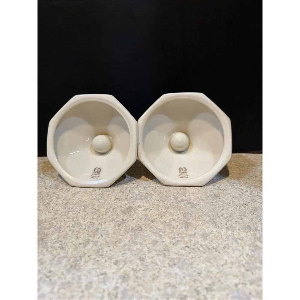 Lenox Holiday Votive Candle Holders Pair Holly Gold Trim Ivory China Special
